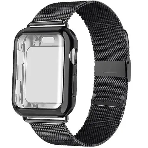 רצועת מתכת כולל מגן מסך לשעוני Apple במידה 42 מ"מ בצבע שחור