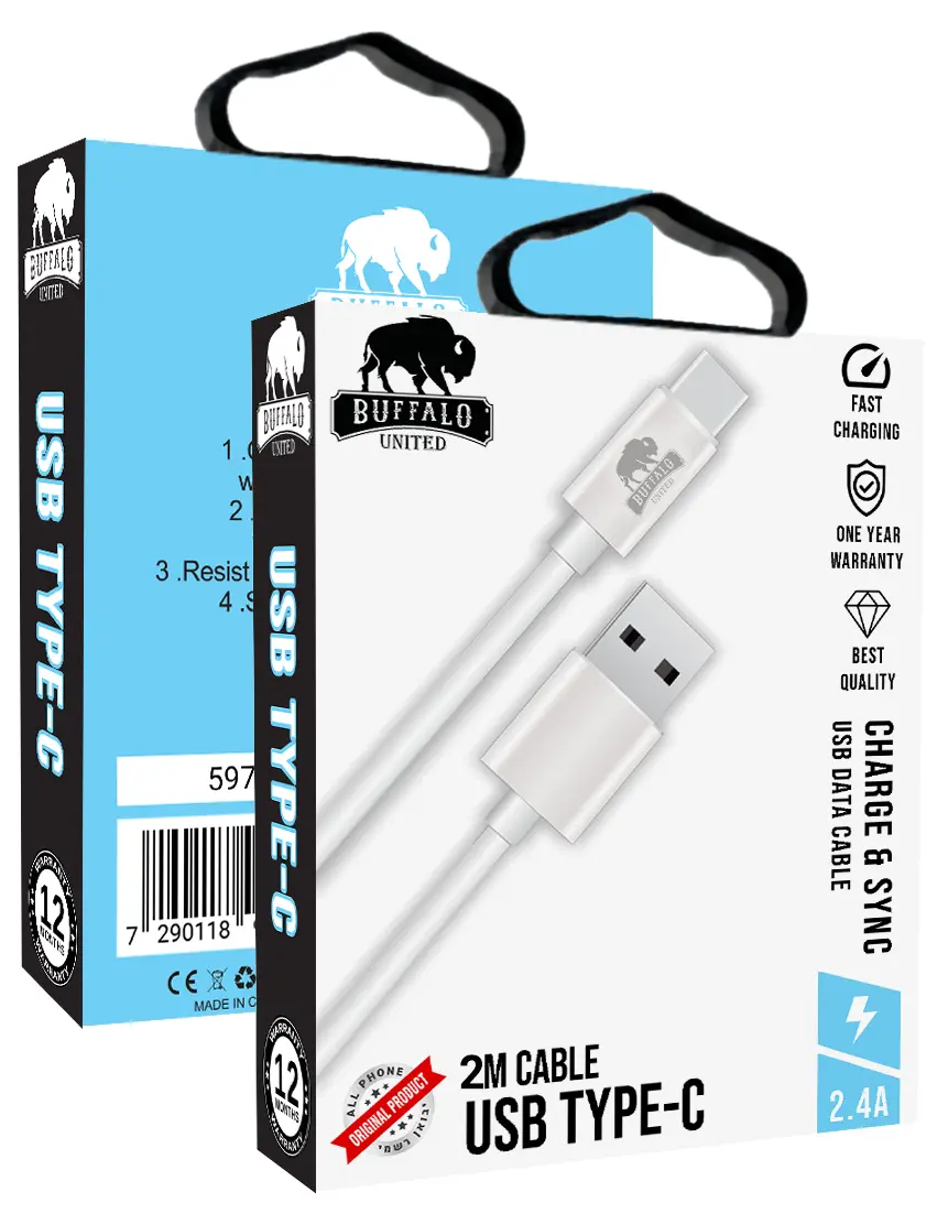 כבל USB Type-C באורך 2 מטר מבית באפאלו