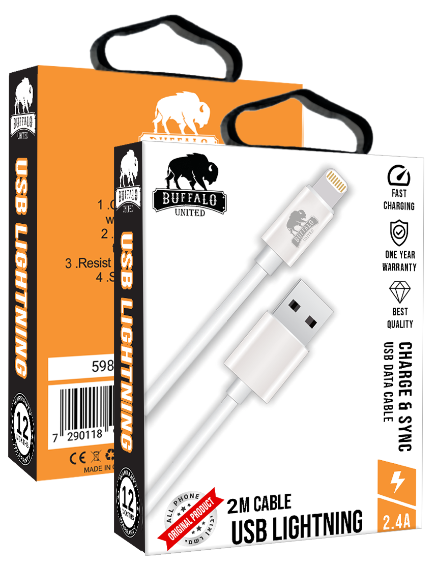 כבל USB Lightning באורך 2 מטר מבית באפאלו