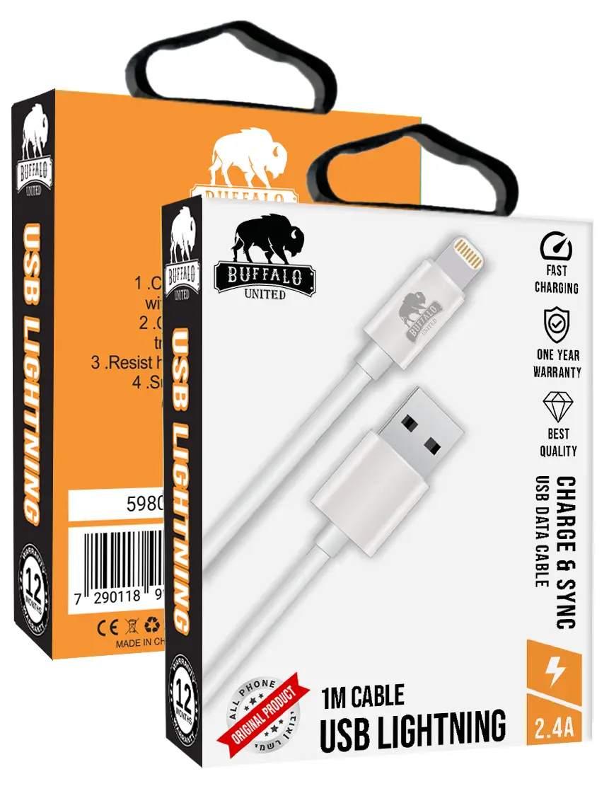 כבל USB Lightning באורך 1 מטר מבית באפאלו