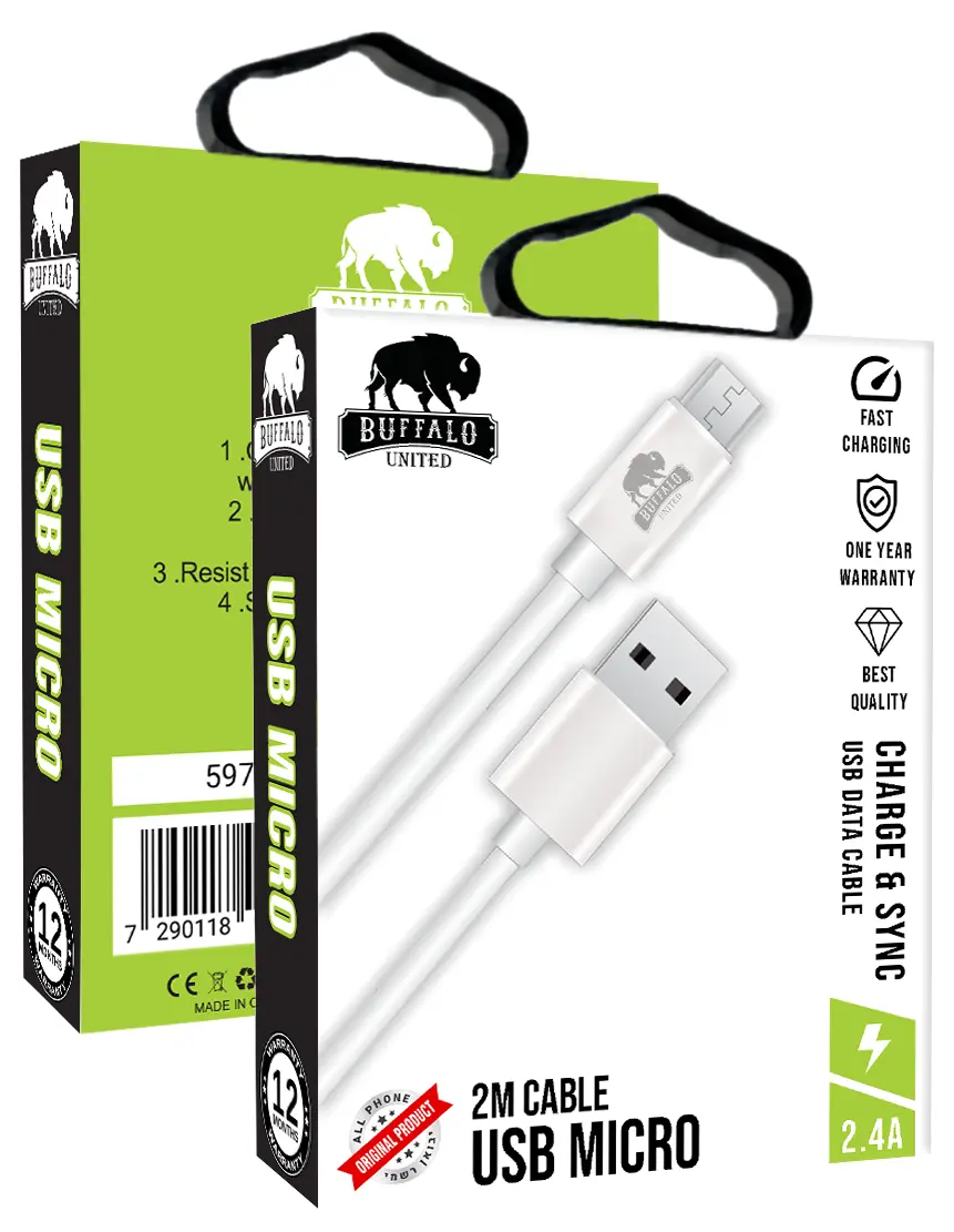 כבל USB Micro באורך 2 מטר מבית באפאלו