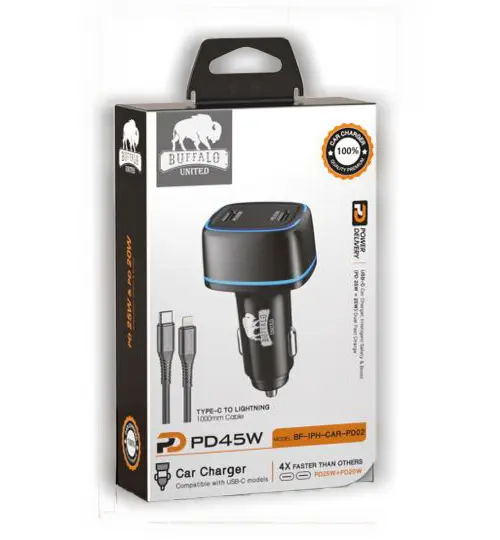 מטען רכב 45W עם כבל PD Lightning מבית באפאלו