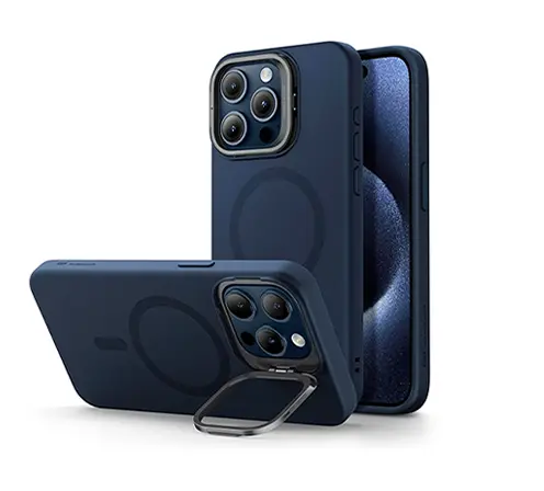 כיסוי מט יוקרתי עם סטנד חלון ותמיכה ב-MagSafe ל- iPhone 13 Pro בצבע כחול