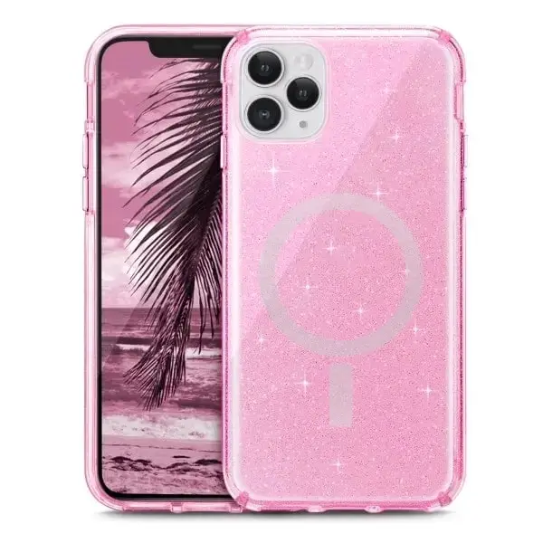 כיסוי קשיח במיוחד עם נצנצים Magsafe ל- iPhone 11 Pro Max בצבע ורוד