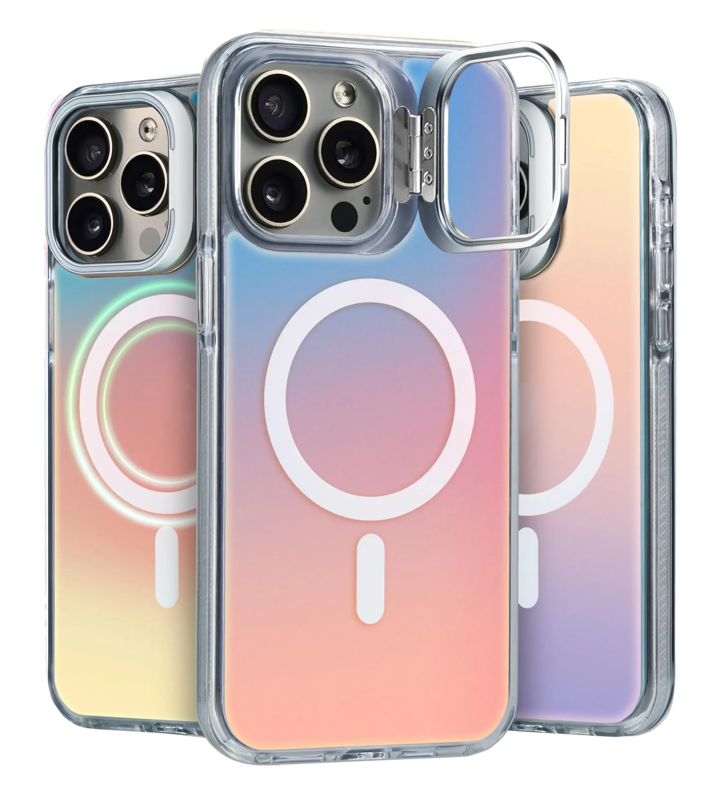 כיסוי Iridescent Pro יוקרתי עם סטנד חלון ותמיכה ב- MagSafe ל- iPhone 12/12 Pro בצבע ורוד