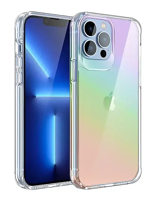 כיסוי Iridescent שקוף קשיח במיוחד עם גימור מיוחד במצלמה ל- iPhone 12/12 Pro