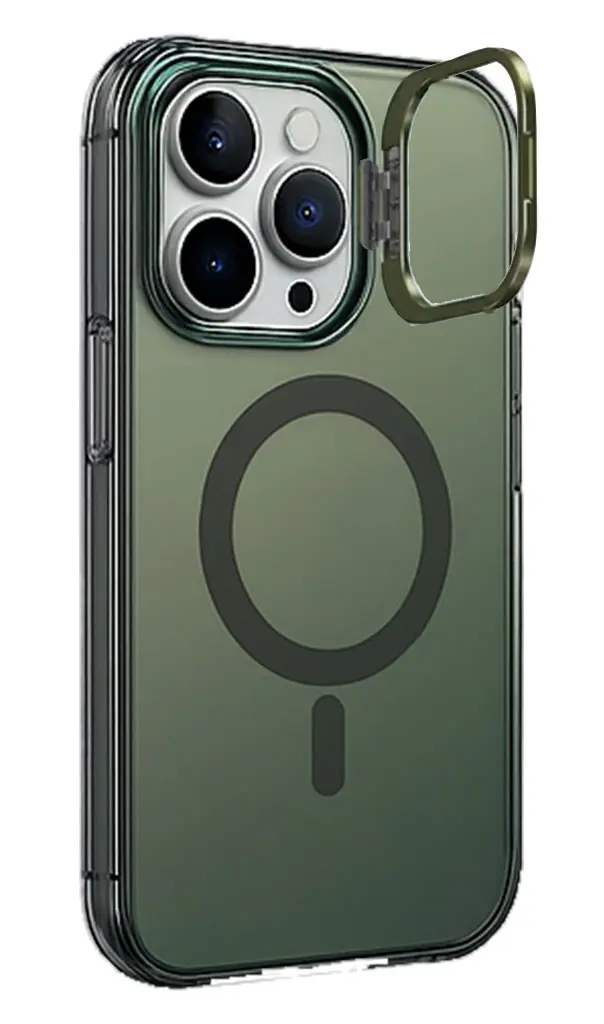 כיסוי Iridescent עם סטנד חלון ותמיכה ב- MagSafe ל- iPhone 13 Pro בצבע ירוק