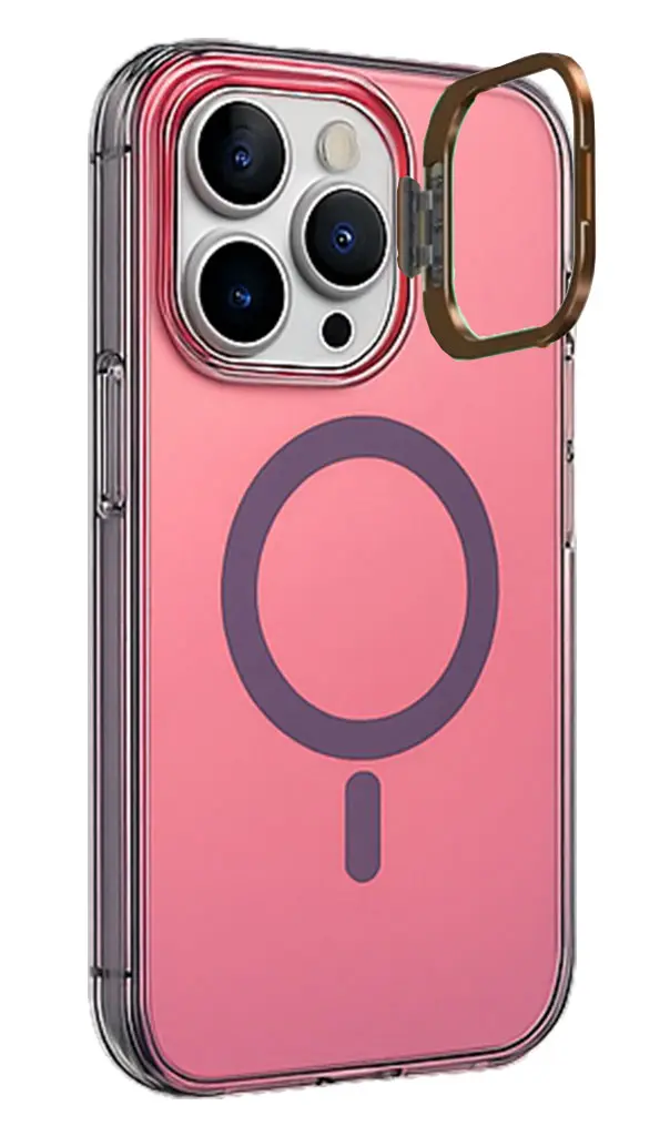 כיסוי Iridescent עם סטנד חלון ותמיכה ב- MagSafe ל- iPhone 13 Pro בצבע ורוד