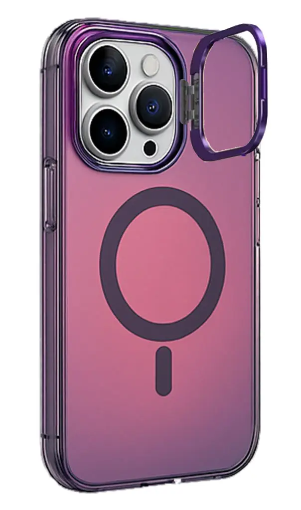 כיסוי Iridescent עם סטנד חלון ותמיכה ב- MagSafe ל- iPhone 13 Pro בצבע סגול כהה