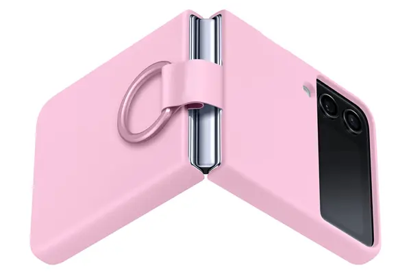 כיסוי קטיפה עם טבעת ל- Samsung Z Flip 4 בצבע ורוד