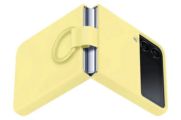 כיסוי קטיפה עם טבעת ל- Samsung Z Flip 4 בצבע צהוב
