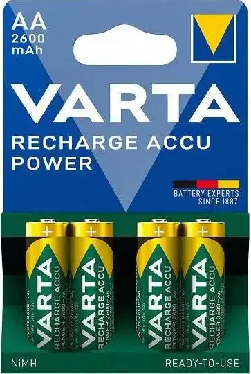 מארז 4 סוללות נטענות Varta AA 2,600mAh