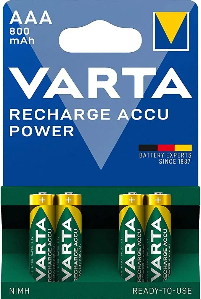 מארז 4 סוללות נטענות Varta AAA 800mAh