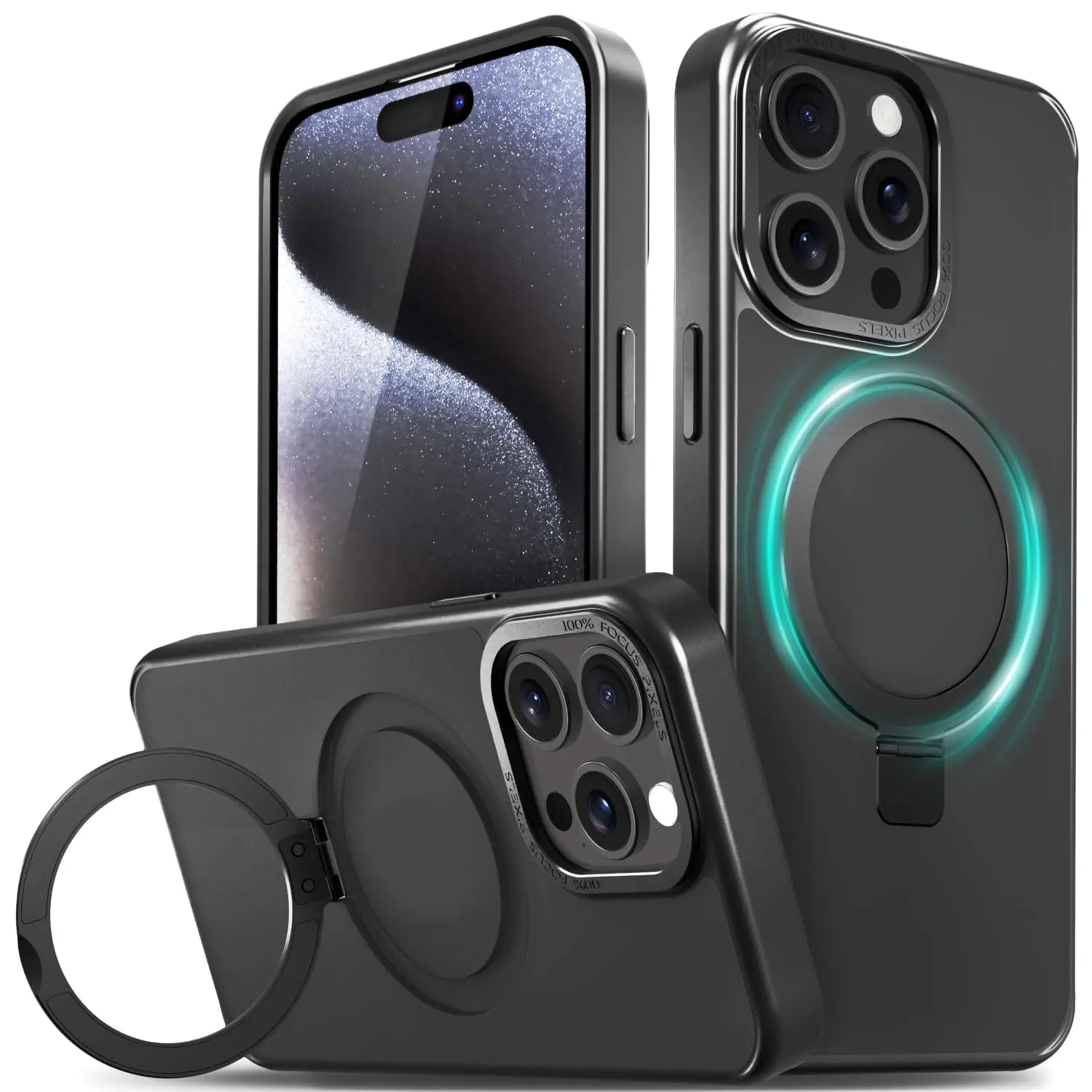 כיסוי מט יוקרתי עם סטנד ותמיכה ב-MagSafe ל- Samsung S25 FE בצבע שחור