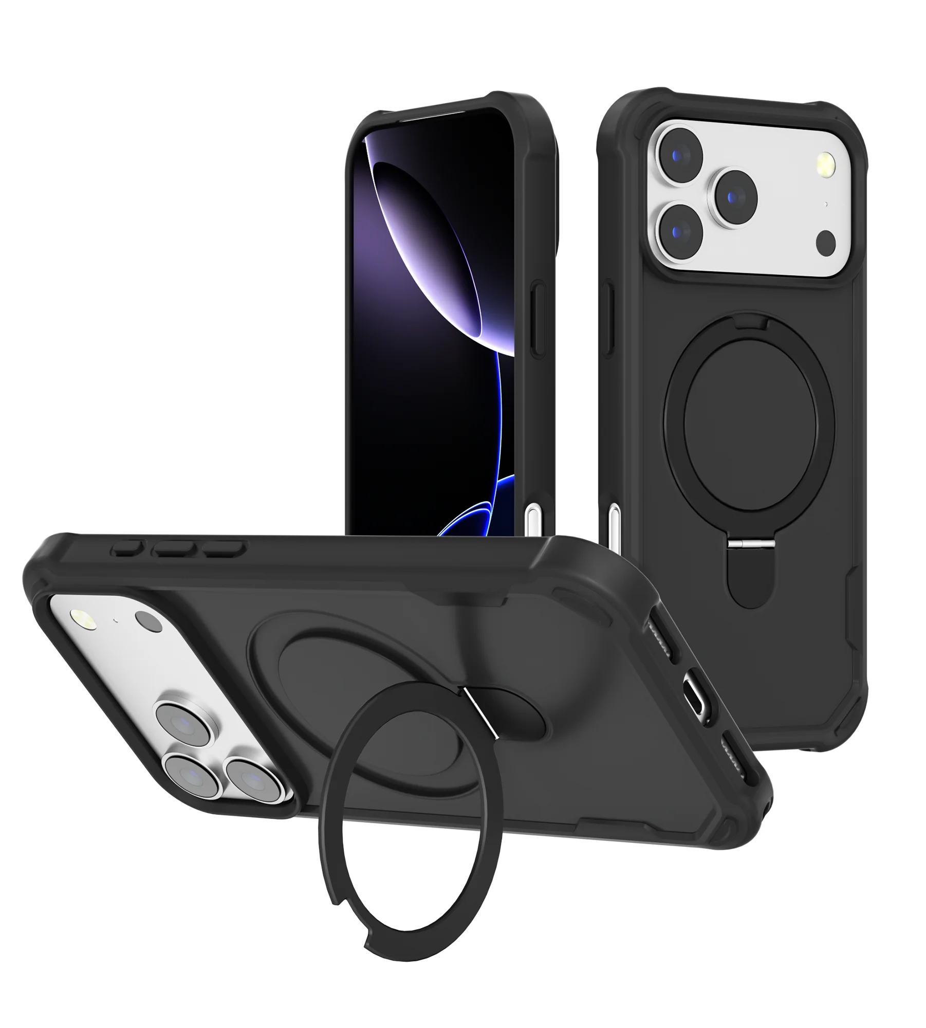 כיסוי Combo Shild עם סטנד ותמיכה ב-MagSafe ל- Samsung A16 בצבע שחור