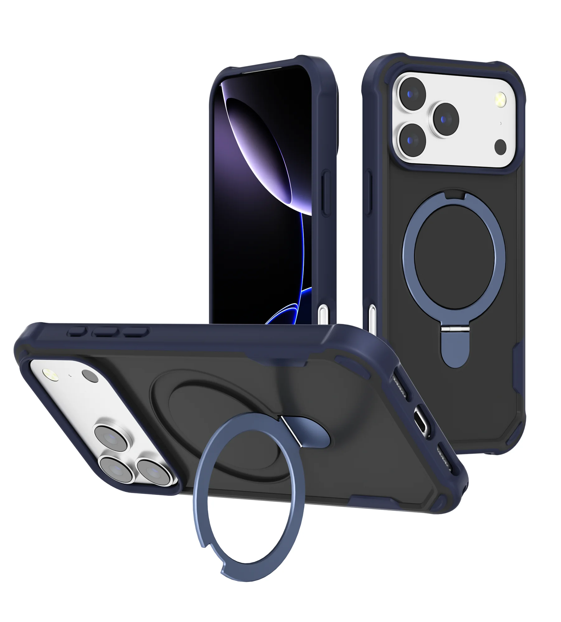 כיסוי Combo Shild עם סטנד ותמיכה ב-MagSafe ל- iPhone 15 Pro Max בצבע כחול