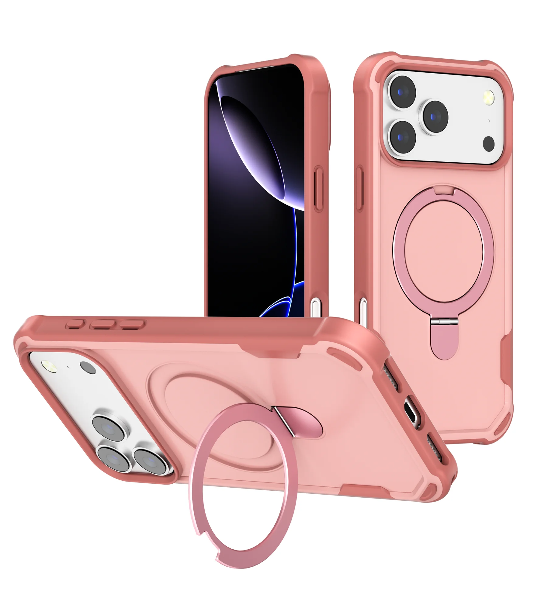 כיסוי Combo Shild עם סטנד ותמיכה ב-MagSafe ל- iPhone 13 Pro בצבע ורוד