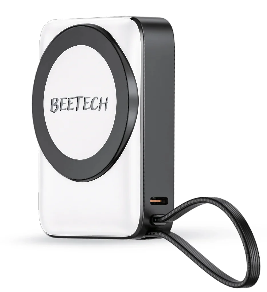 מטען נייד מהיר עם טעינה אלחוטית דגם BT-313 מבית BeeTech בצבע לבן
