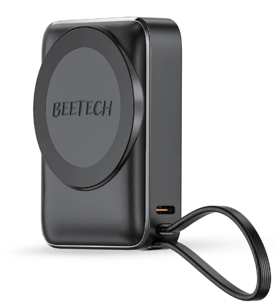 מטען נייד מהיר עם טעינה אלחוטית דגם BT-313 מבית BeeTech בצבע שחור
