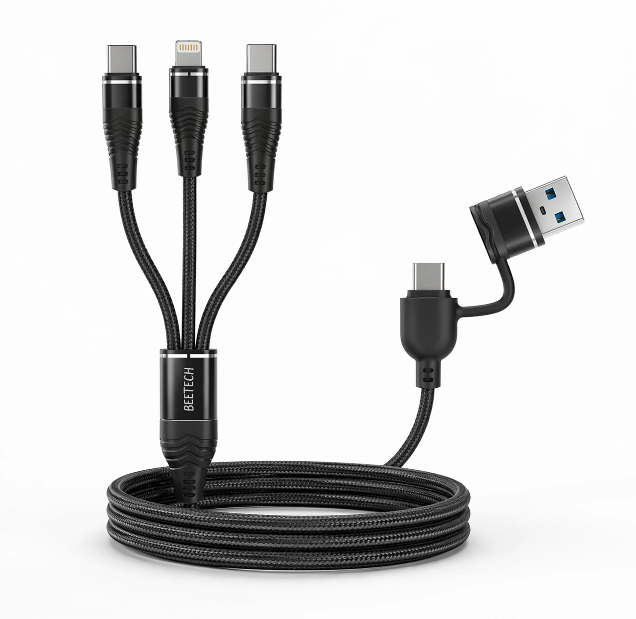 כבל טעינה 3 ב-1 מחיבור Type-C/USB תומך 100W מבית BeeTech