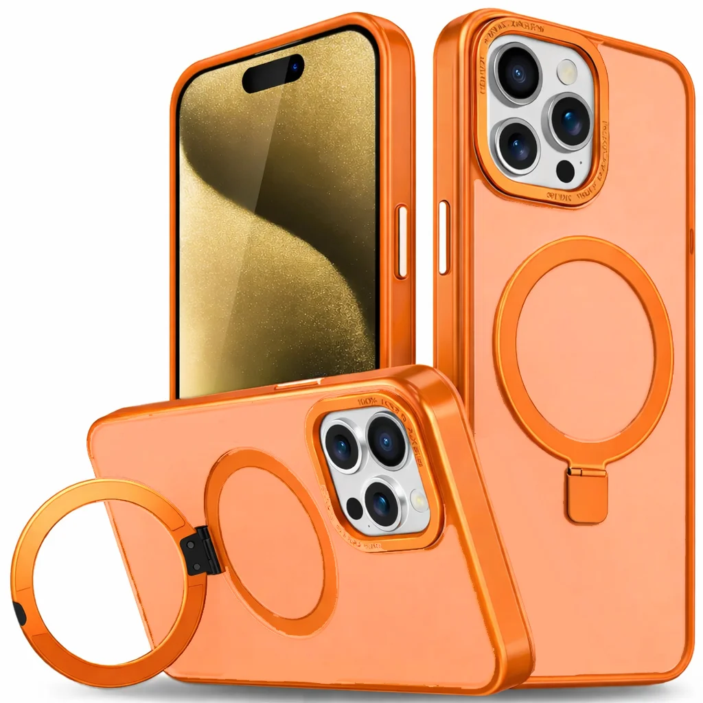 כיסוי מט יוקרתי עם סטנד ותמיכה ב-MagSafe ל- iPhone 17 Pro Max בצבע כתום