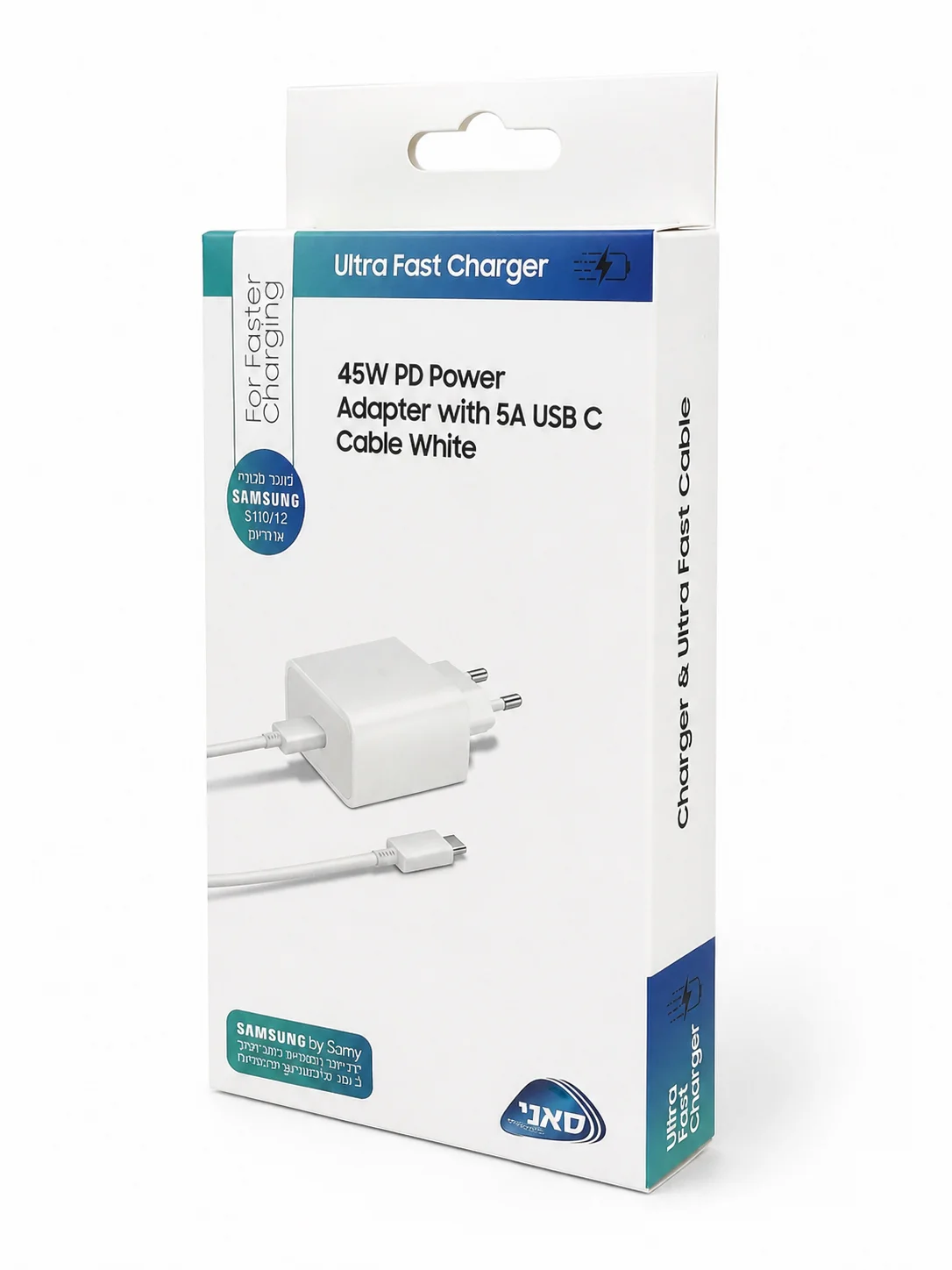 מטען 45W עם כבל PD Type-C מבית Samsung בצבע לבן